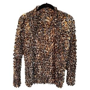 VINTAGE, SUPER STRETCHY, POPCORN SWEATER IN CHEETAH PRINT. LONG SLEEVE. OS